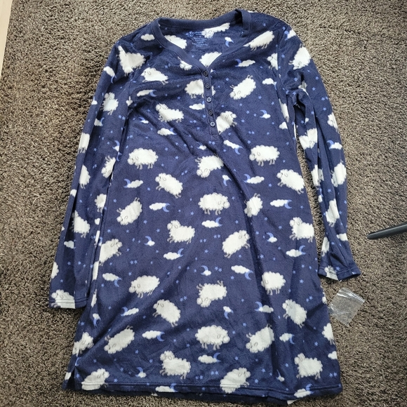 Croft & Barrow Long Nightgown Blue with White Sheep Warm Fuzzy Woman's Medium - Picture 2 of 8